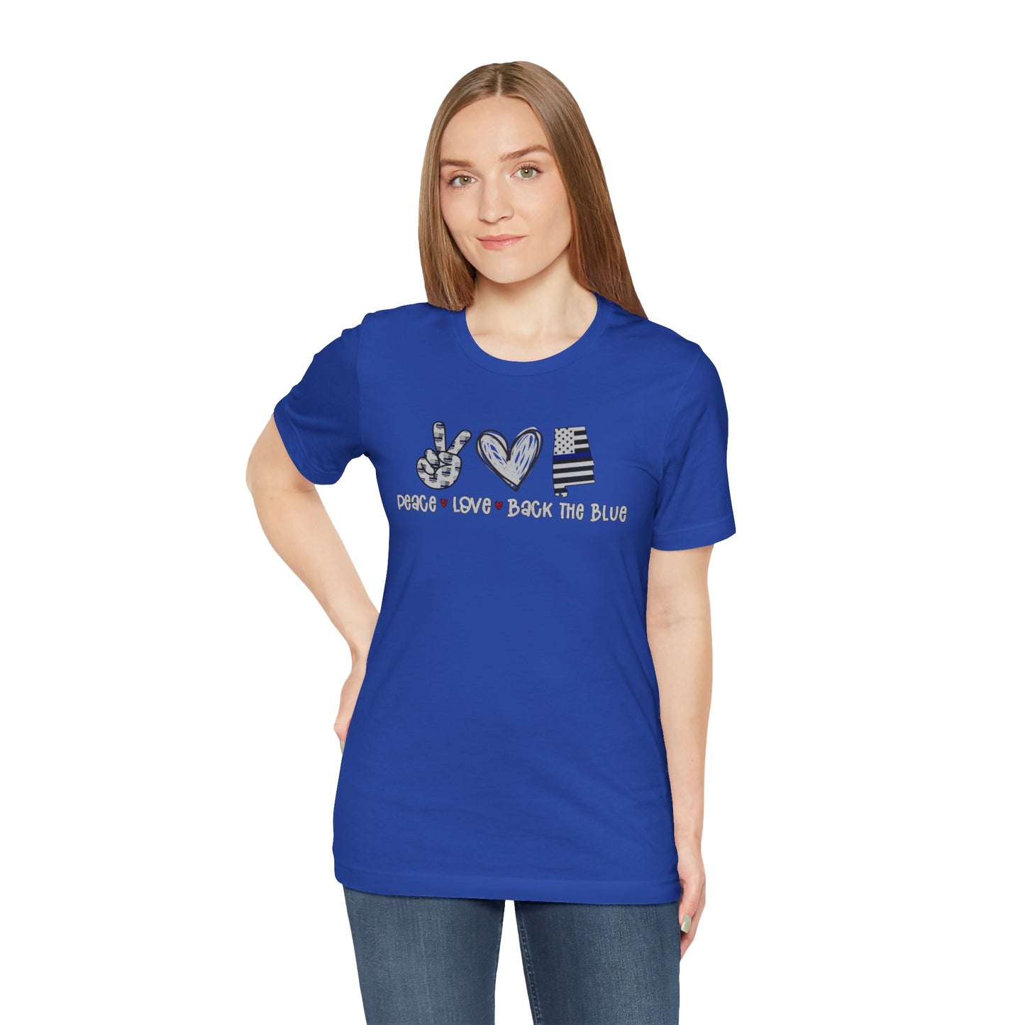 Peace Love Back The Blue in Alabama, Graphic Unisex Short Sleeve Tee