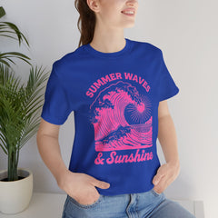 Summer Waves & Sunshine Tee — Retro Pink Surf Graphic T-Shirt