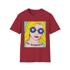 NO WORRIES Glass Wearing Pop Art Blonde Girl Unisex Softstyle T Shirt