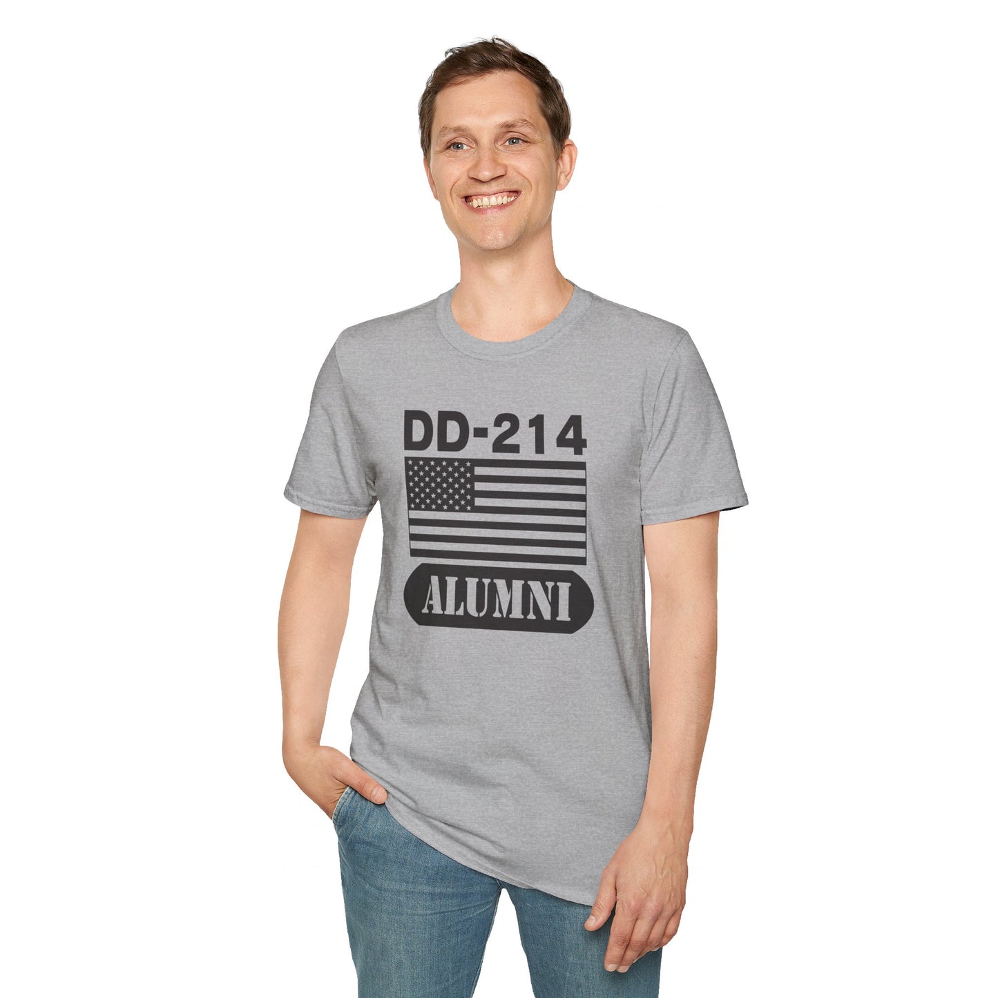 DD-214 Alumni with American Flag  Unisex Softstyle T-Shirt