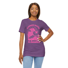 Summer Waves & Sunshine Tee — Retro Pink Surf Graphic T-Shirt