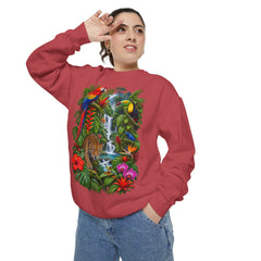 Tropical Jungle Waterfall With Leopard and Parrot Sweatshirt