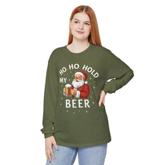 Festive Santa Claus Long Sleeve T-Shirt - "Ho Ho Hold My Beer"