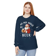 Festive Santa Claus Long Sleeve T-Shirt - "Ho Ho Hold My Beer"