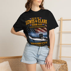 Lewis & Clark SSBN-644 Submarine T-Shirt — 'Ocean in View! O! The Joy.' Vintage Nautical Military Tee