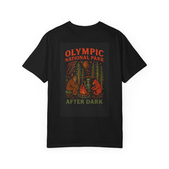 After Dark Collection Olympic National Park Unisex Shirt, Campfire with Bigfoot, Alien and Bear, Adventure Lovers Graphic Tee