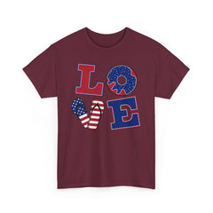 LOVE red white and blue graphics Unisex Heavy Cotton Tee / see our matching T Shirt , coffe mugs and tote bags
