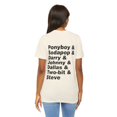 The Outsiders Shirt, Front and Back Images, Greasers Characters Shirt, Unisex Jersey Short Sleeve Tee