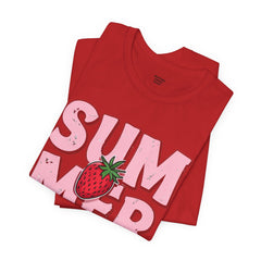 Summer Strawberry T-Shirt — Cute Pink Graphic Tee with Strawberry "SUMMER" Design