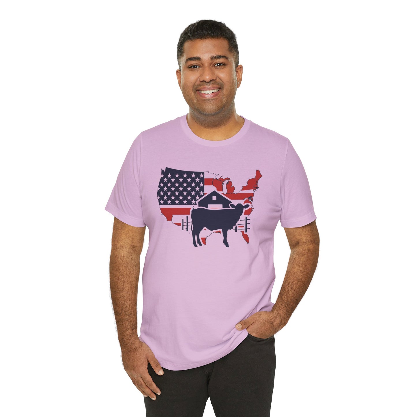 Red White and Blue Farmer Graphic, Unisex Jersey Short Sleeve Tee