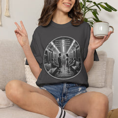 Don;t Stop Believing Subway Reflection T-Shirt — Vintage Black & White Urban Photo Tee