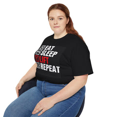 Gym Fitness Advice - Eat Sleep Lift Repeat Unisex Ultra Cotton Tee