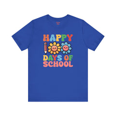 HAPPY 100 DAYS of SCHOOL - Unisex Short Sleeve Tee | Elementary School Holiday, Teacher Apparel, Kids Motivation, Days Checked Off, 100 Days