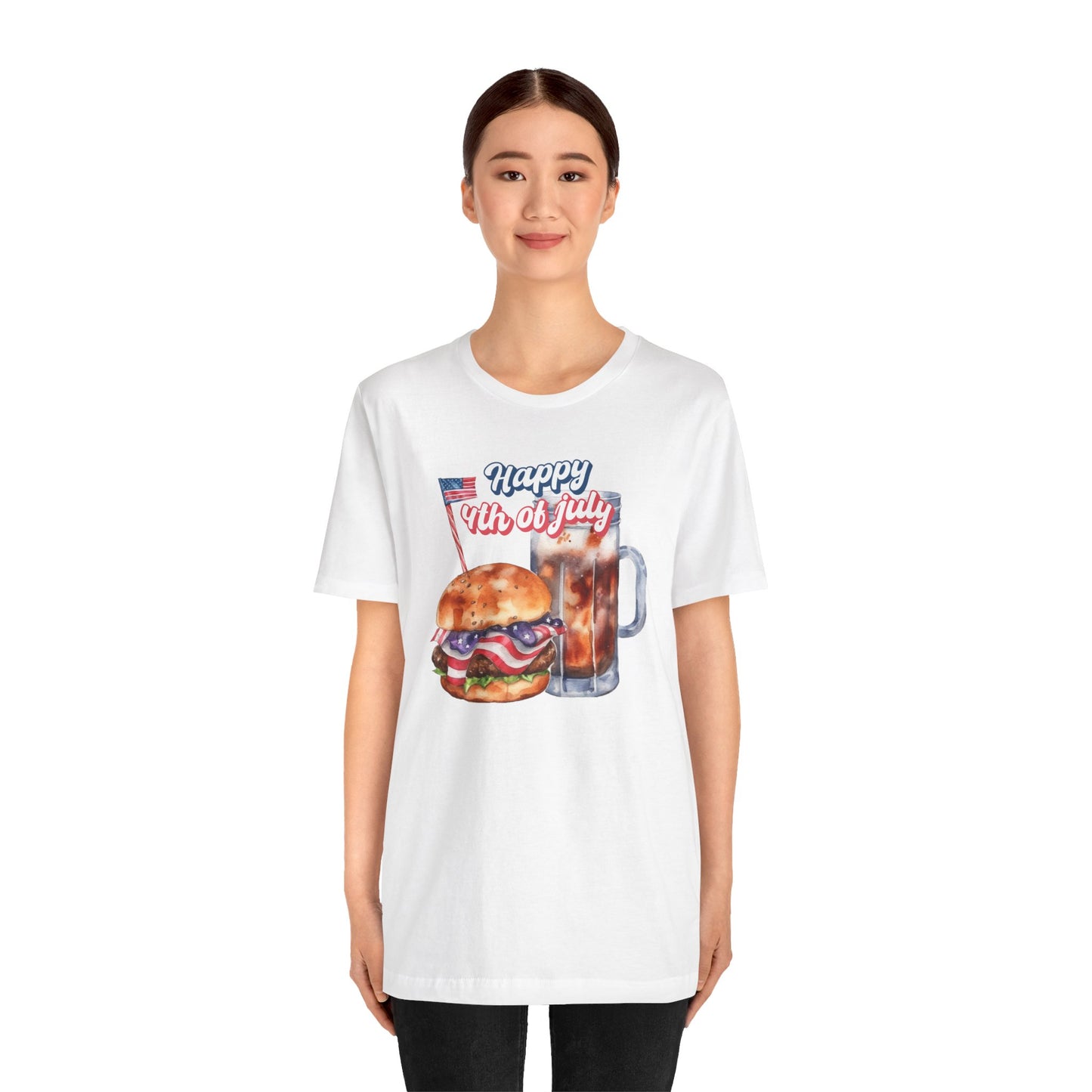 Happy 4th Of July Burger and Mug Graphic, Unisex Jersey Short Sleeve Tee