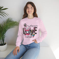 Woman's All You Need Is Love And Coffee Valentine -  Unisex Heavy Blend™ Crewneck Sweatshirt