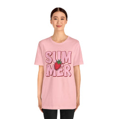 Summer Strawberry T-Shirt — Cute Pink Graphic Tee with Strawberry "SUMMER" Design
