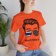 BACK THE BLUE Dad with Glasses, Graphic Unisex Short Sleeve Tee