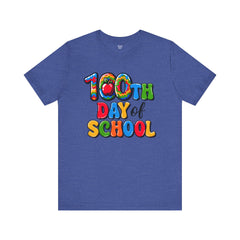 HAPPY 100 DAYS of SCHOOL - Unisex Short Sleeve Tee | Elementary School Holiday, Teacher Apparel, Kids Motivation, Days Checked Off, 100 Days