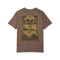 From Shore To Shore Lighthouse Series T Shirt -  Scenic Vintage Postage Stamps