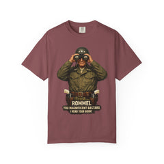 Graphic T-Shirt — Vintage WWII General George Patton Binoculars Design with "Rommel You Magnificent Bastard" Text