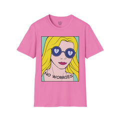 NO WORRIES Glass Wearing Pop Art Blonde Girl Unisex Softstyle T Shirt