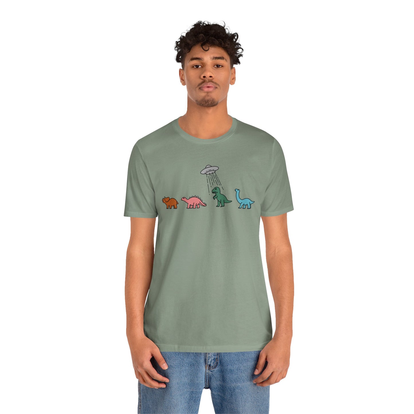 UFO and Dinosaurs Retro Unisex Jersey Short Sleeve Tee