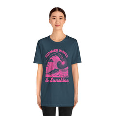 Summer Waves & Sunshine Tee — Retro Pink Surf Graphic T-Shirt