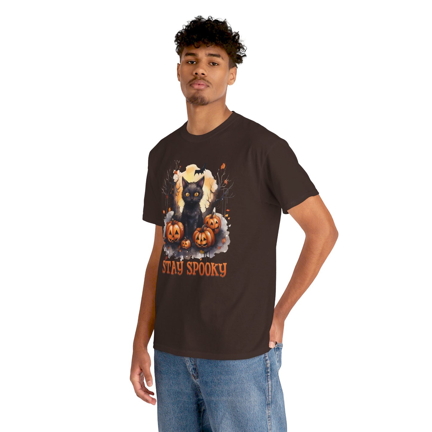 Black Cat And Pumpkin! Graphic Unisex Heavy Cotton Tee