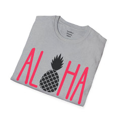 ALOHA with A PineApple Center Unisex Softstyle T-Shirt  Hawaii is so overrated. Grab a T Shirt and a PinaColada instead.