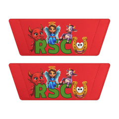Russell Sage College Mascot Characters Graphic Women's Summer Slide Sandals -  Purple Cow, Red Devil, Golden Horseshoe, Blue Angel