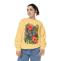 Floral Butterfly Sweatshirt — Tropical Hibiscus Garden Crewneck