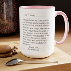 Rebel Nerd Jock Princess Basketcase Don't You Forget About Me & The Letter - Two-Tone Mugs, 15oz / The Breakfast Club / 80s Movies /