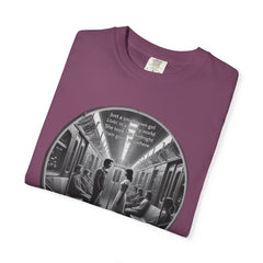 Don;t Stop Believing Subway Reflection T-Shirt — Vintage Black & White Urban Photo Tee