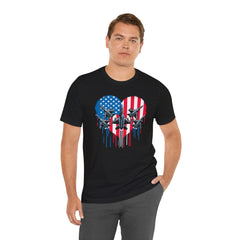Red White and Blue Heart with Jets Graphic, Unisex Jersey Short Sleeve Tee