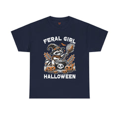 Feral Girl Halloween Raccoon! Graphic Unisex Heavy Cotton Tee