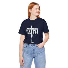 Faith Cross Prosthetic Leg T‑Shirt — Amputee Inspirational Christian Tee