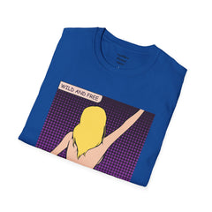 WILD AND FREE Pop Art Blonde Hair Girl with denim shorts and no top Unisex Softstyle T Shirt