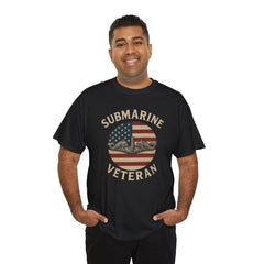 Submarine Veteran American Flag Tee | Unisex Heavy Cotton T-Shirt, Military Apparel, Veteran Gift, Patriotic Top, Casual Wear
