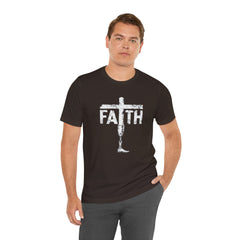 Faith Cross Prosthetic Leg T‑Shirt — Amputee Inspirational Christian Tee