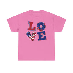 LOVE red white and blue graphics Unisex Heavy Cotton Tee / see our matching T Shirt , coffe mugs and tote bags
