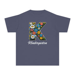 Flower K Kindergarten Youth Tee | Cute Kids Shirt, School Apparel, Gift for Students, Back to School, Floral Design