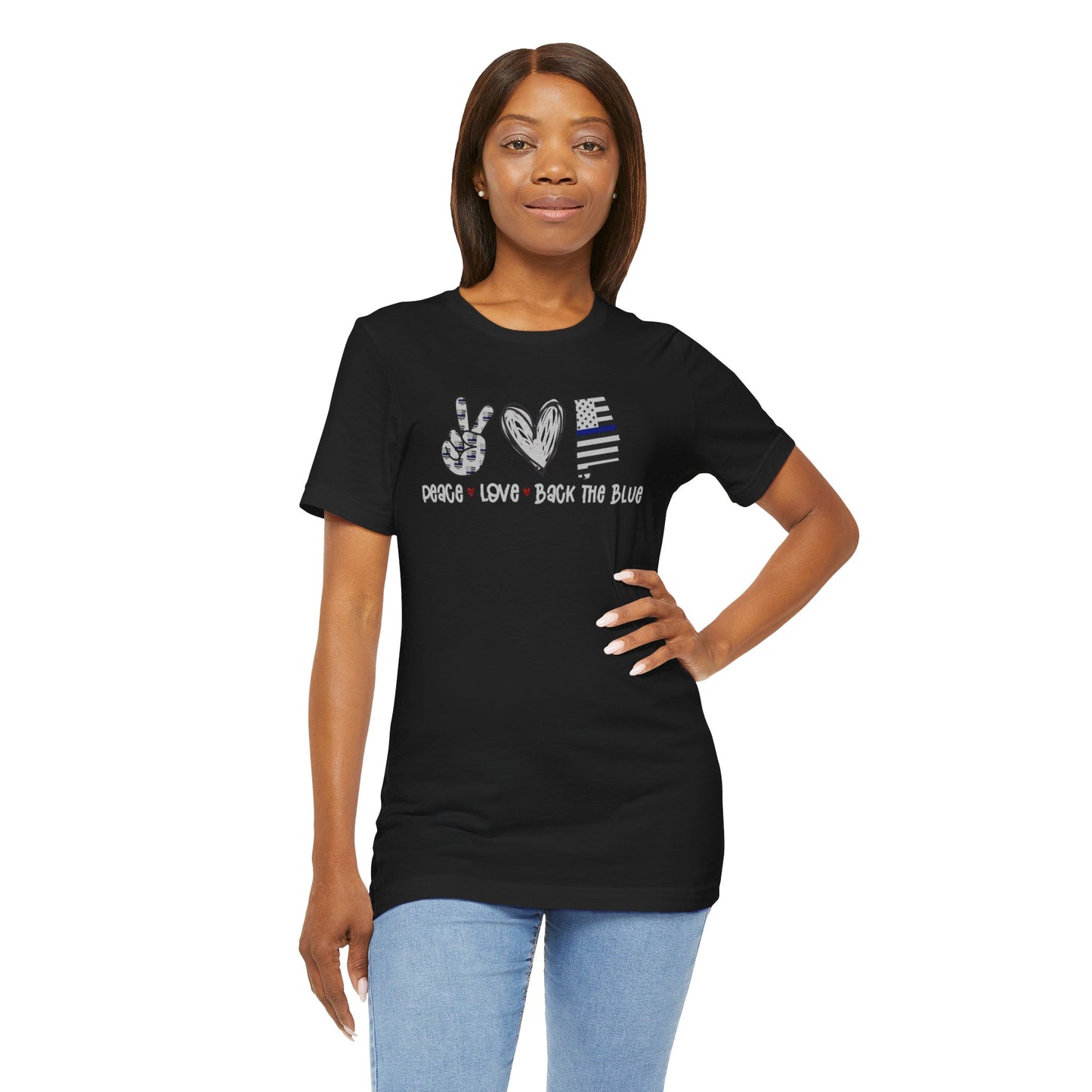 Peace Love Back The Blue in Alabama, Graphic Unisex Short Sleeve Tee