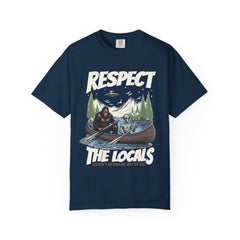 Bigfoot and Alien Outdoor Canoe Adventure - Respect The Locals T-Shirt