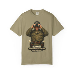 Graphic T-Shirt — Vintage WWII General George Patton Binoculars Design with "Rommel You Magnificent Bastard" Text