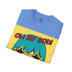 OH MY GOD Blonde Wearing Star Shaped Glasses Pop Art Girl Unisex Softstyle T Shirt