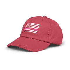 Support Cancer Survivors, Unisex Distressed Cap, US Flag Cancer Awareness, Gift For Him, Gift For Her, Pink Supporter, Cancer Survivors Flag