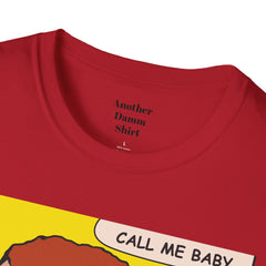 Call Me Baby Unisex Softstyle T-Shirt  Pop Art Bearded Guy with a pacifier and a bow tie
