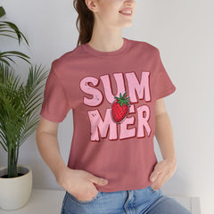 Summer Strawberry T-Shirt — Cute Pink Graphic Tee with Strawberry "SUMMER" Design