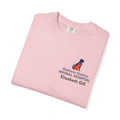 Elizabeth Gill Front Logo Back Graphic Baldwin Harbor Animal Hospital "Who Let the Cats Out?" T Shirt