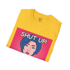 SHUT UP Pop Art Woman striking a Librarian pose Unisex Softstyle T Shirt